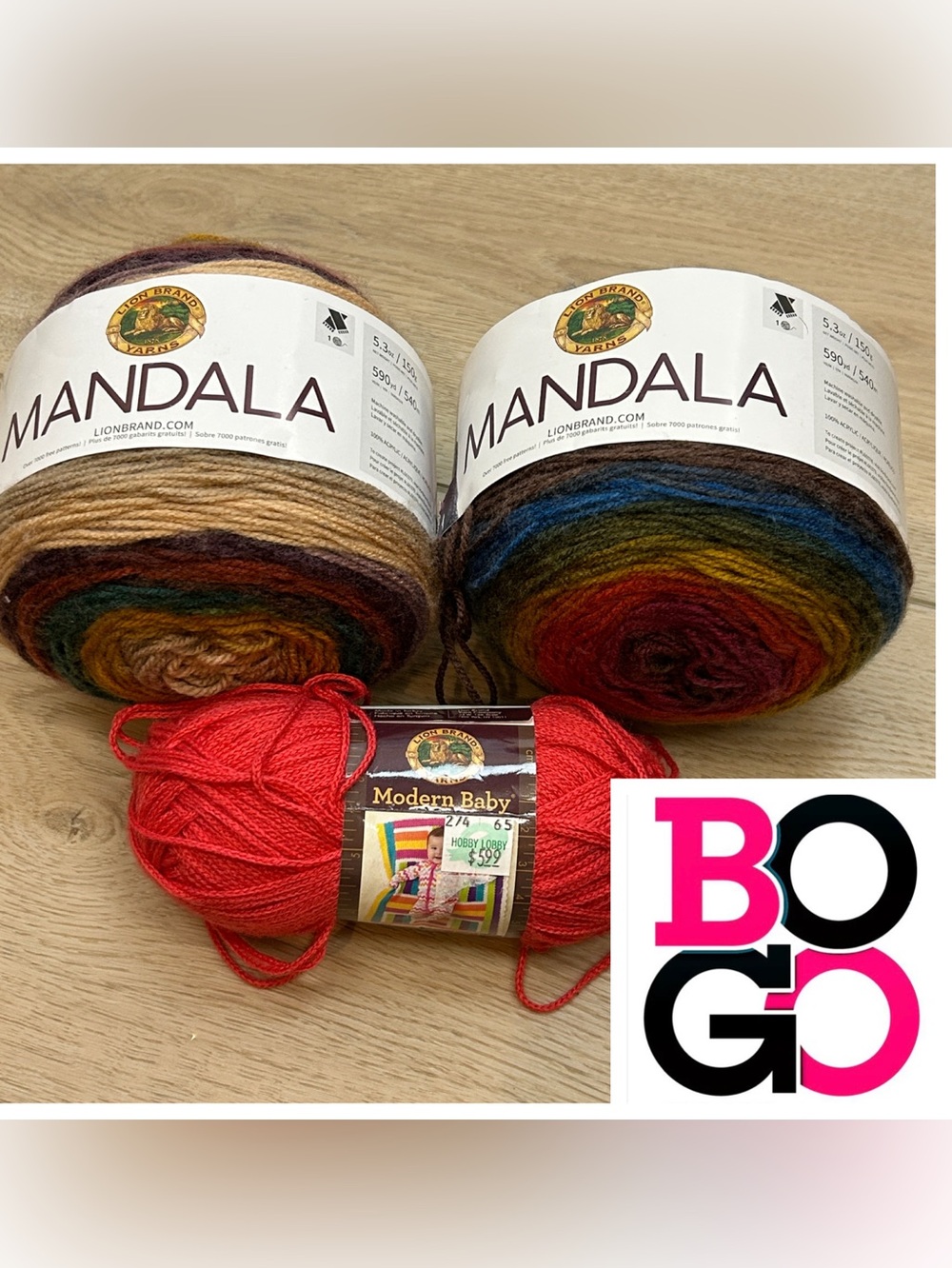 Yarn Lot Lion Brand Mandala Ombré yarn x 2 plus 1 modern baby